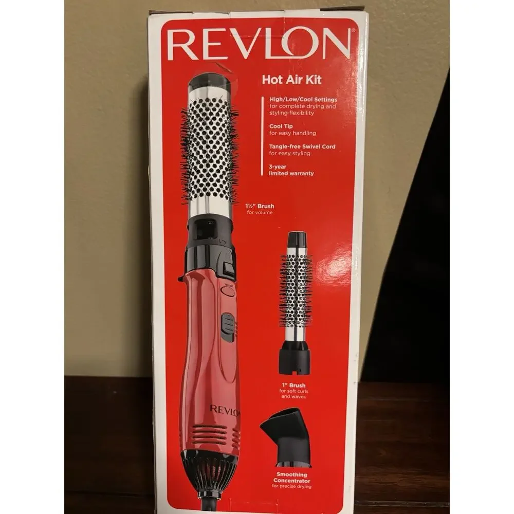 Revlon Style Curl Volumize Ionic Red Hot Air Kit Brushes Smoothing Concentrator